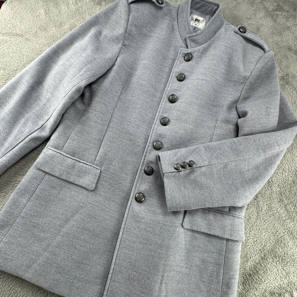 Nearkin Military Coat Women XXL Gray Wool Blend Stand Collar Crest Button Jacket
